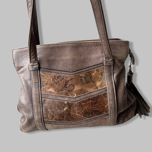 Vintage Brown Distressed Leather Convertible  Shoulder Bag with Tassels - Picture 1 of 16
